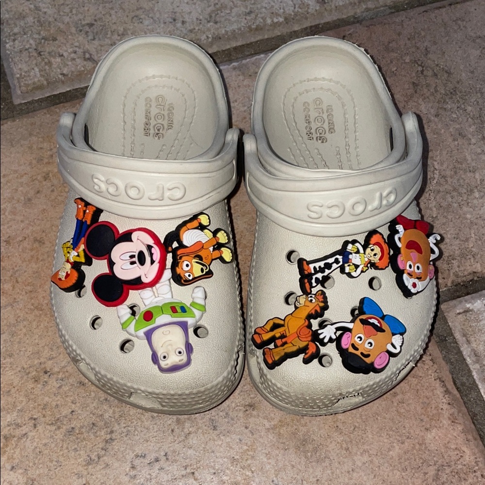 CROCS Kids' Cream Slippers with Cartoon Characters
